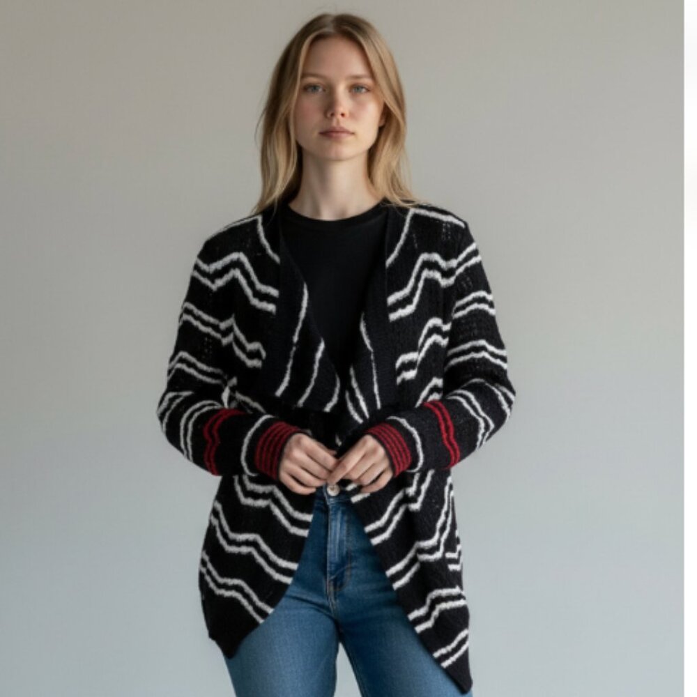 NWT Desigual Nautical Stripped Open Front Wool Blend Cardigan Large
